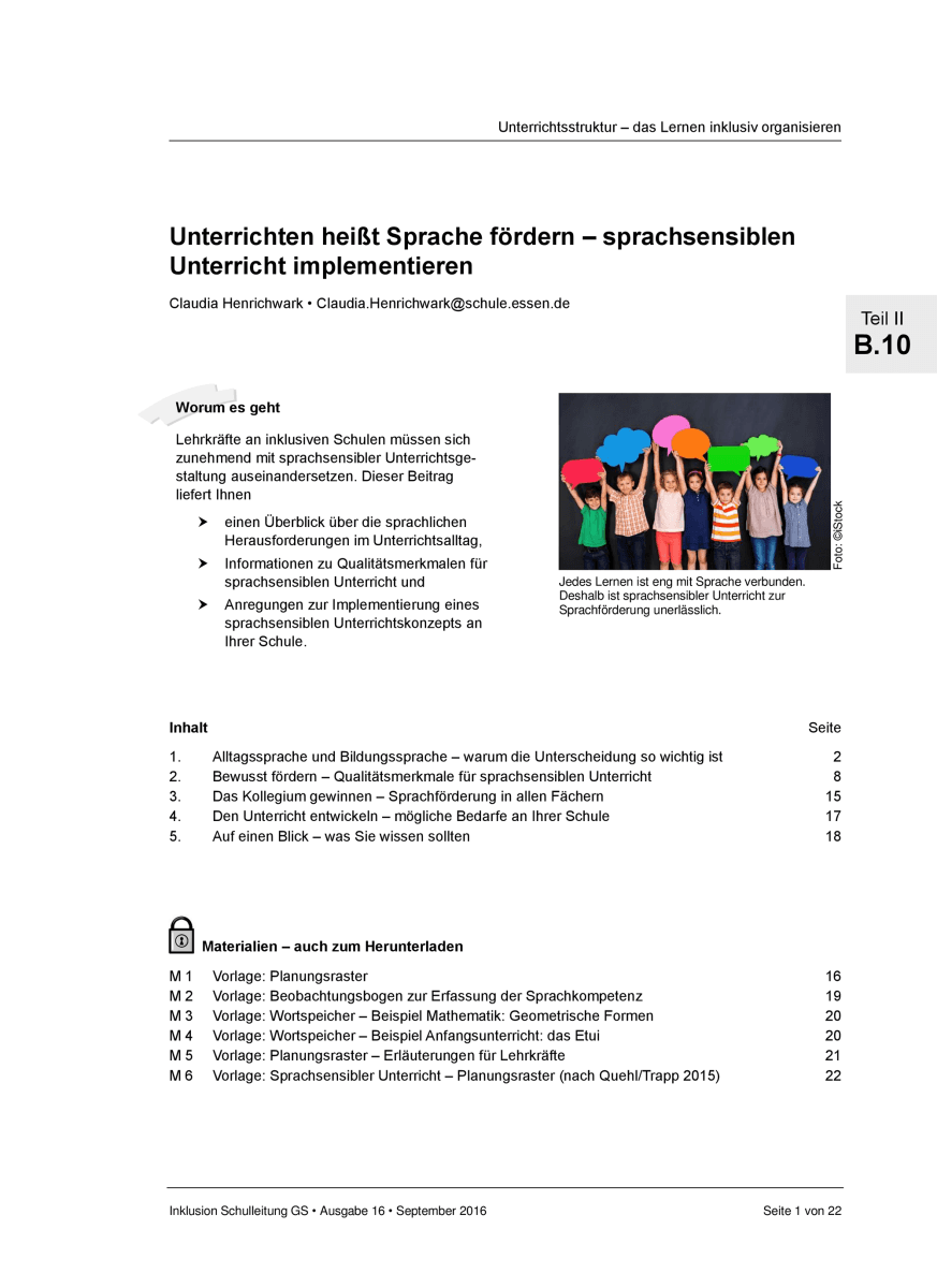Unterrichten heißt Sprache fördern - sprachsensiblen Unterricht implementieren Unterrichten heißt Sprache fördern - sprachsensiblen Unterricht implementieren