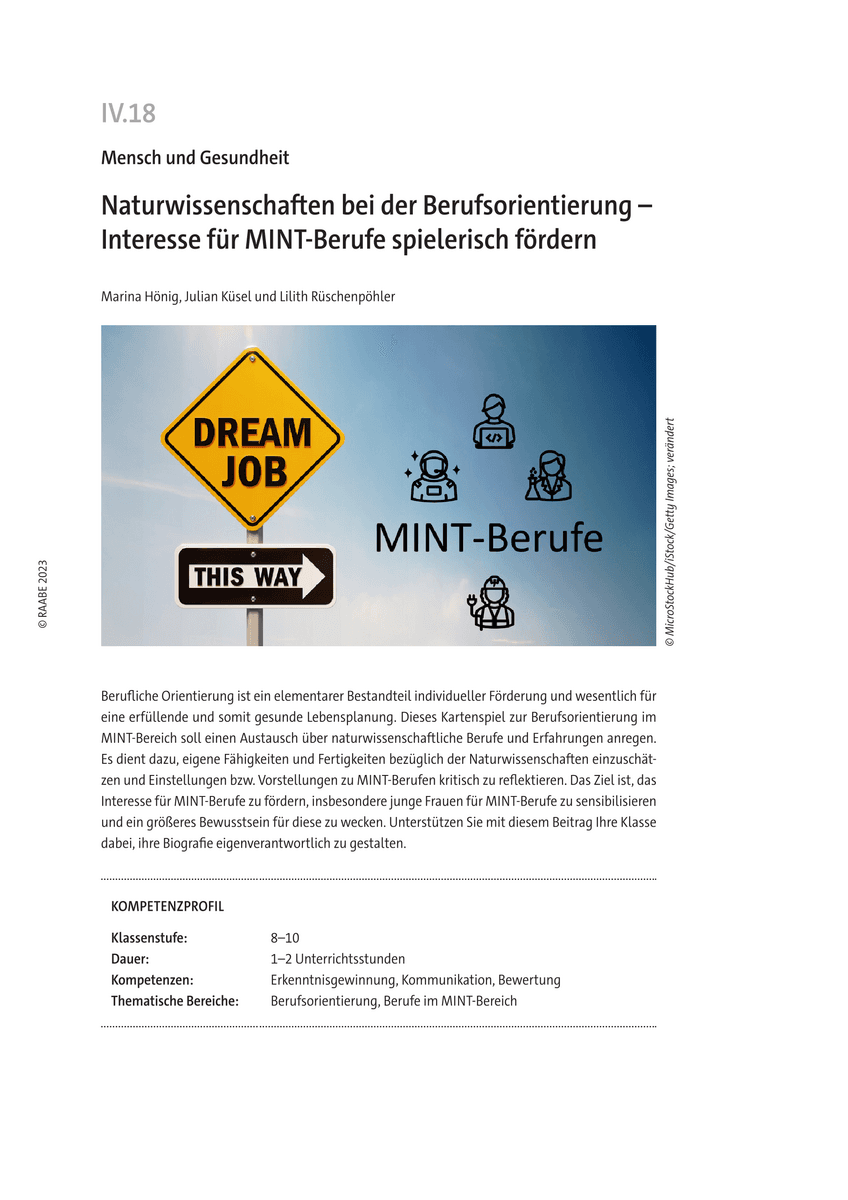 Naturwissenschaften bei der Berufsorientierung Naturwissenschaften bei der Berufsorientierung