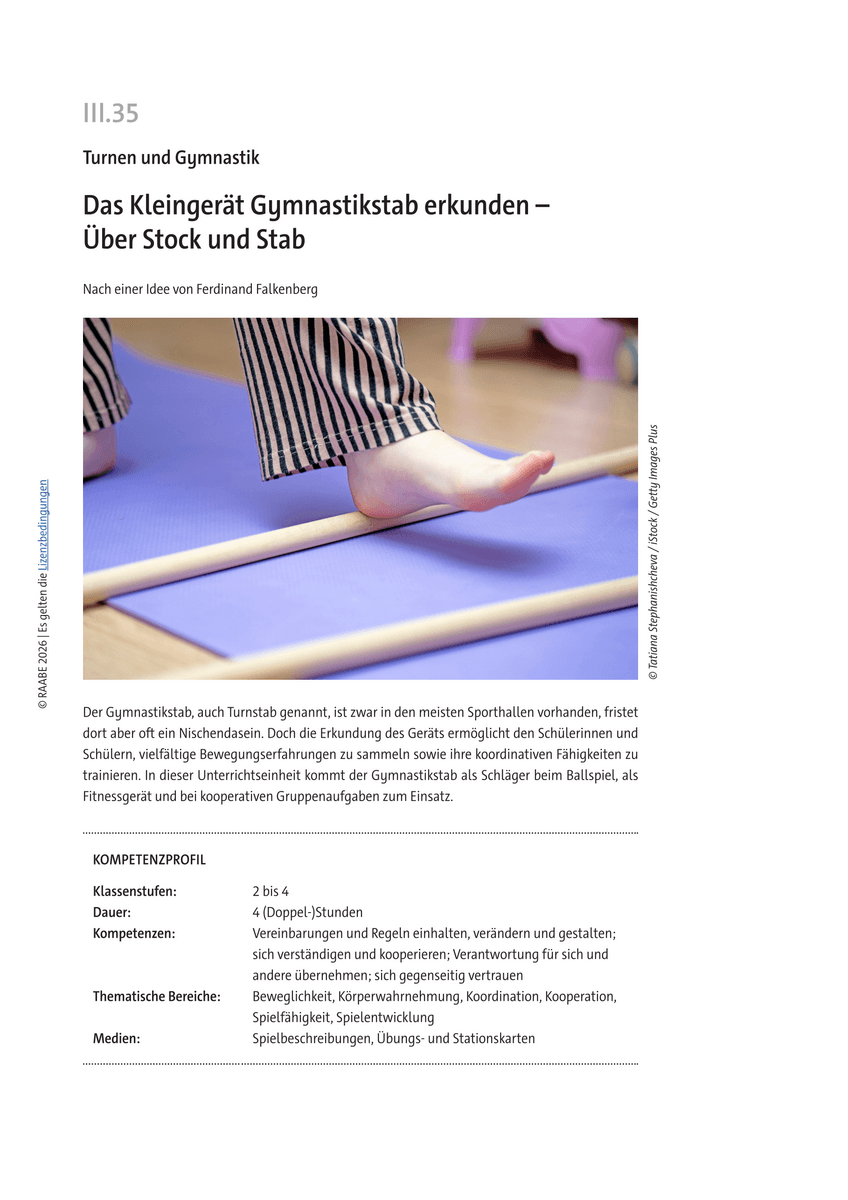 Das Kleingerät Gymnastikstab erkunden Das Kleingerät Gymnastikstab erkunden