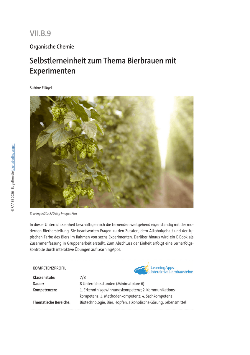 Selbstlerneinheit zum Thema Bierbrauen mit Experimenten Selbstlerneinheit zum Thema Bierbrauen mit Experimenten