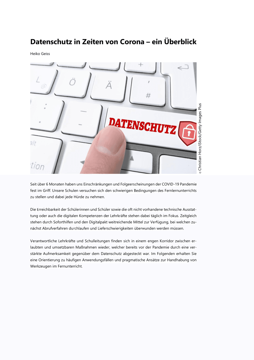 Datenschutz in Zeiten von Corona Datenschutz in Zeiten von Corona