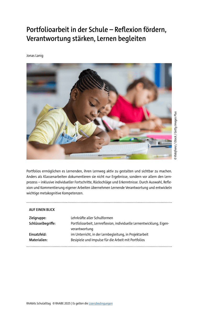 Portfolioarbeit in der Schule Portfolioarbeit in der Schule