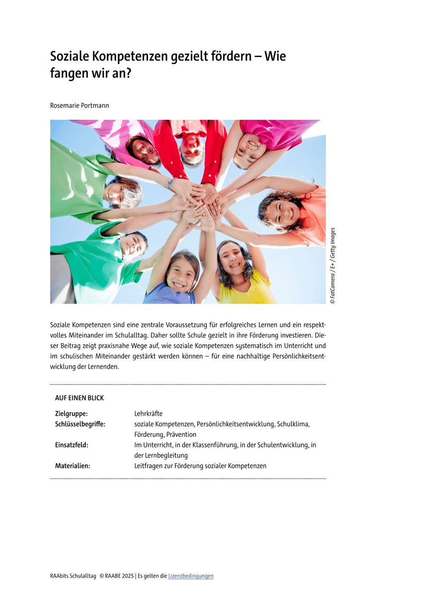 Soziale Kompetenzen gezielt fördern Soziale Kompetenzen gezielt fördern