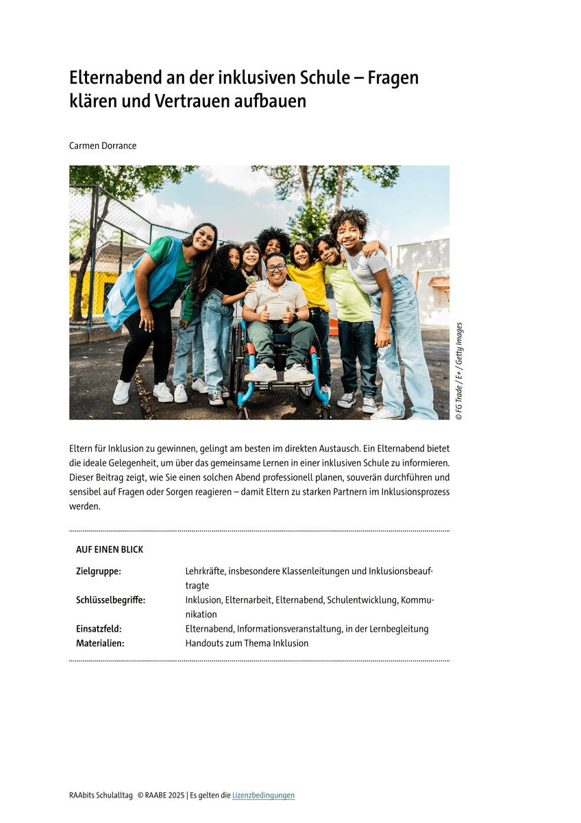 Elternabend an der inklusiven Schule Elternabend an der inklusiven Schule