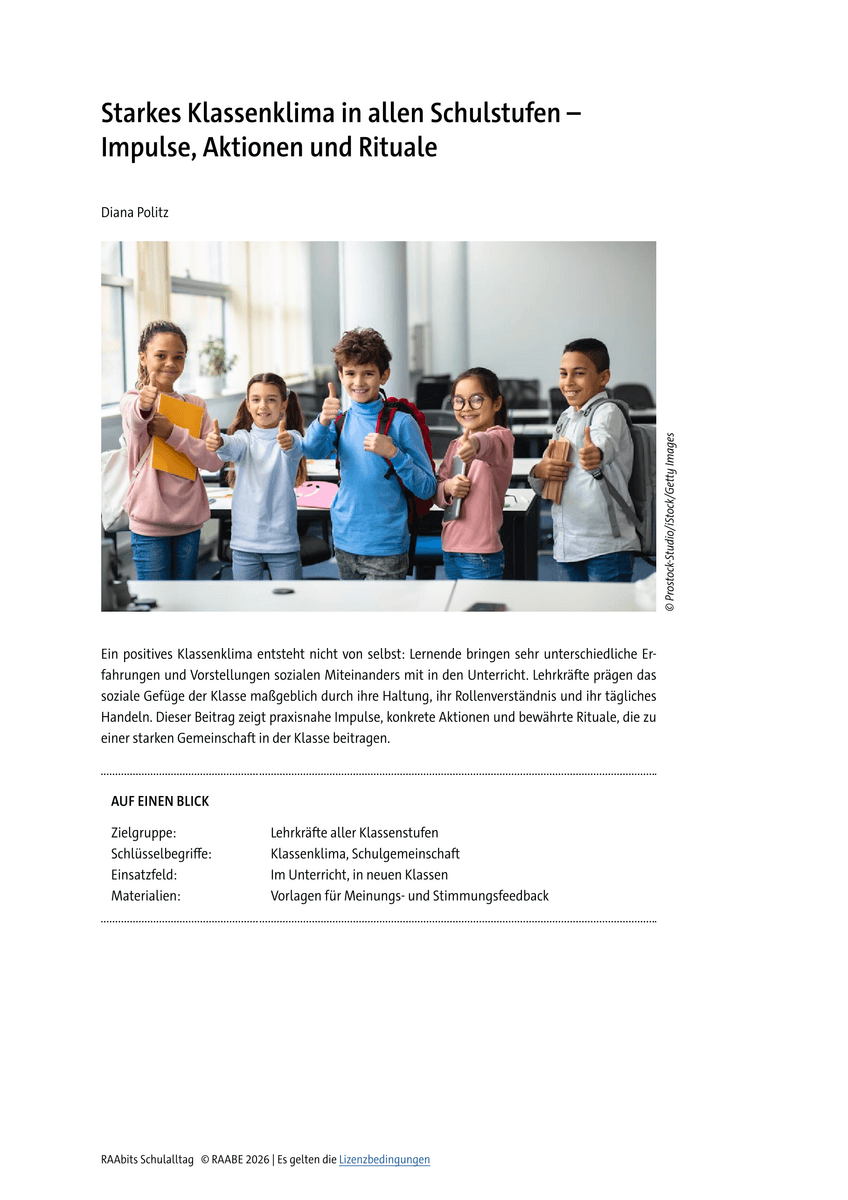 Starkes Klassenklima in allen Schulstufen Starkes Klassenklima in allen Schulstufen