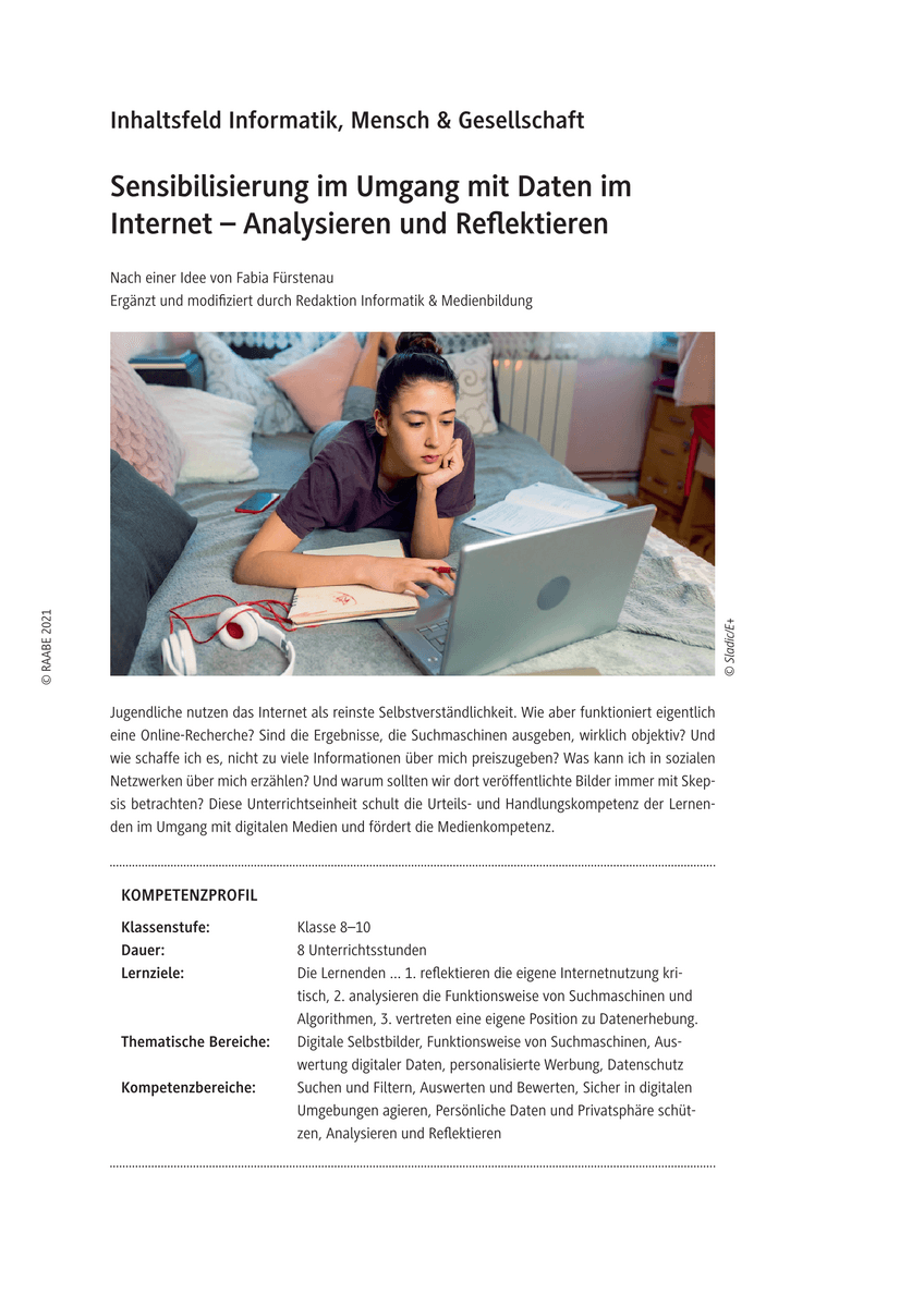 Sensibilisierung im Umgang mit Daten im Internet Sensibilisierung im Umgang mit Daten im Internet