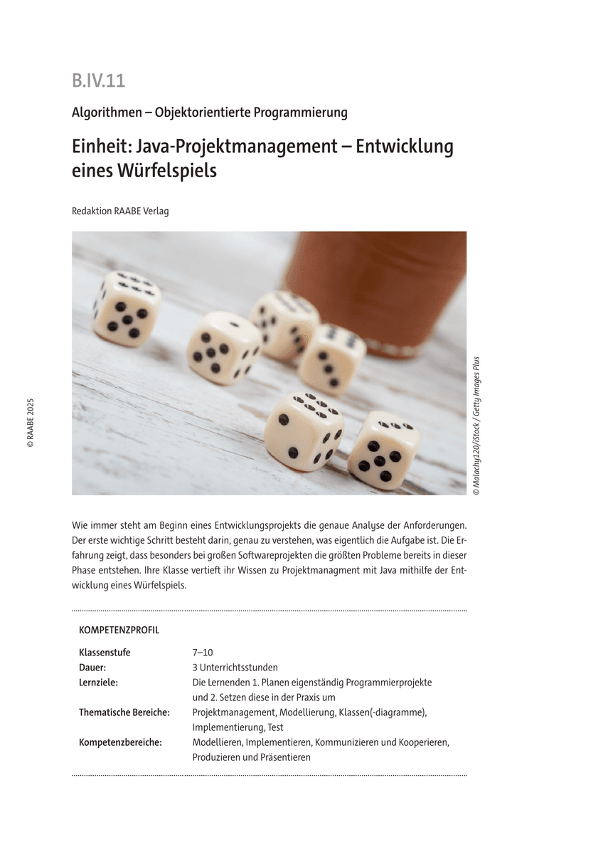 Einheit: Entwicklung eines Würfelspiels Einheit: Entwicklung eines Würfelspiels