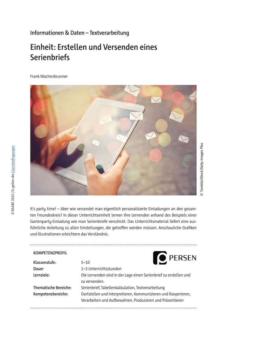 Einheit: Erstellen und Versenden eines Serienbriefs Einheit: Erstellen und Versenden eines Serienbriefs