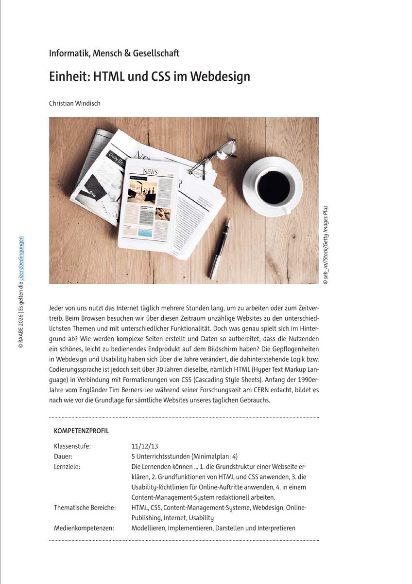Einheit: HTML und CSS im Webdesign Einheit: HTML und CSS im Webdesign