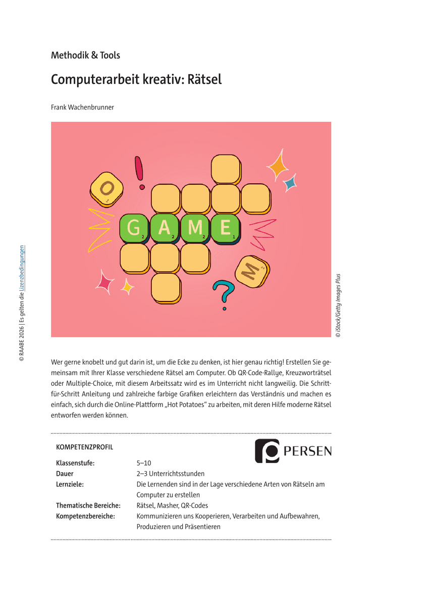 Computerarbeit kreativ: Rätsel Computerarbeit kreativ: Rätsel