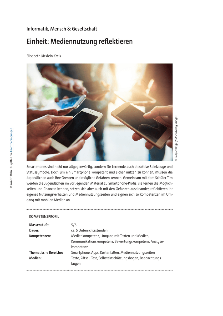 Einheit: Mediennutzung reflektieren Einheit: Mediennutzung reflektieren