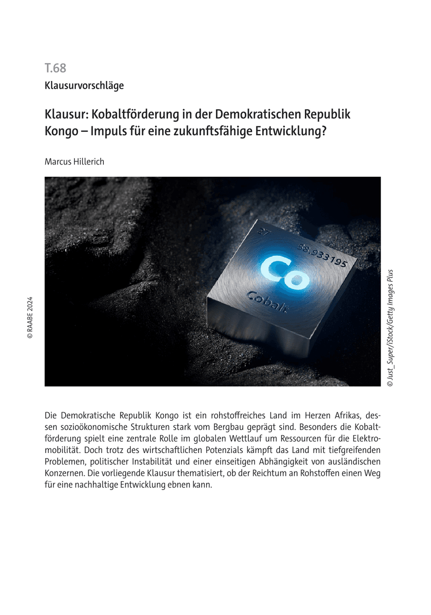 Klausur: Kobaltförderung in der Demokratischen Republik Kongo Klausur: Kobaltförderung in der Demokratischen Republik Kongo