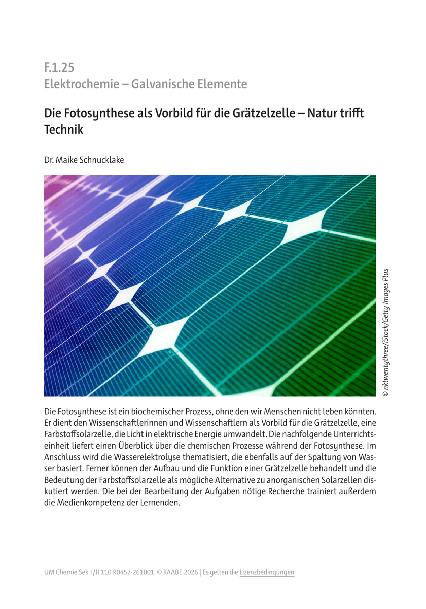 Die Fotosynthese als Vorbild für die Grätzelzelle Die Fotosynthese als Vorbild für die Grätzelzelle