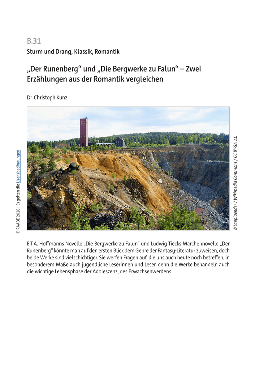 „Der Runenberg“ und „Die Bergwerke zu Falun“ „Der Runenberg“ und „Die Bergwerke zu Falun“