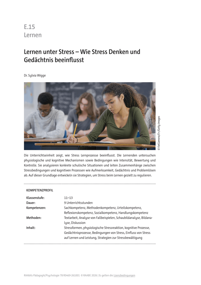 Lernen unter Stress Lernen unter Stress