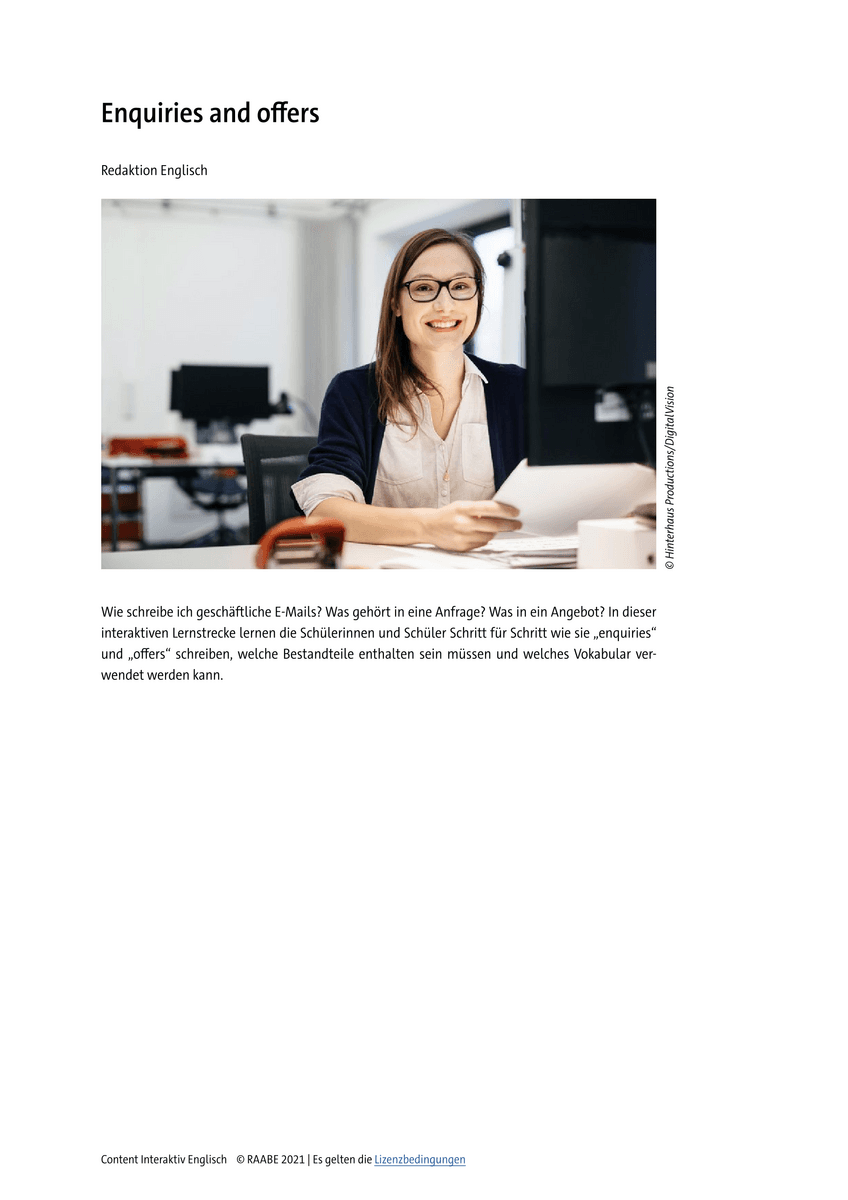 Umgang mit Texten: Enquiries and offers Umgang mit Texten: Enquiries and offers