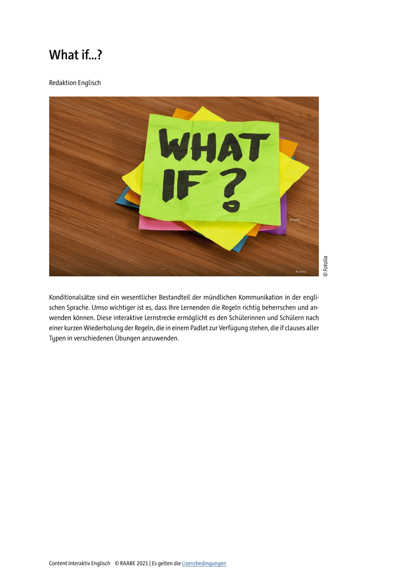 Grammar: What if ...? Grammar: What if ...?
