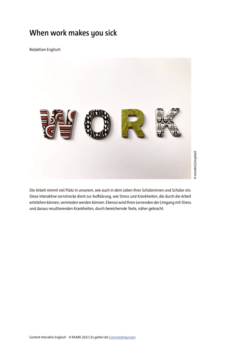 Umgang mit Texten: When work makes you sick Umgang mit Texten: When work makes you sick