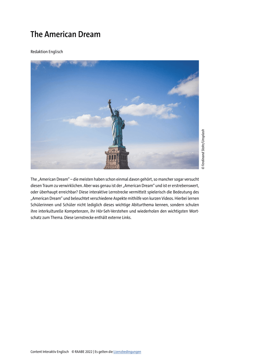 Landeskunde: The American Dream Landeskunde: The American Dream