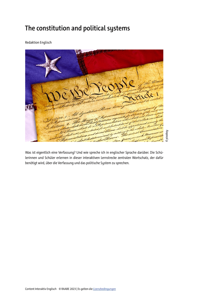 Vocabulary: The constitution and political systems Vocabulary: The constitution and political systems