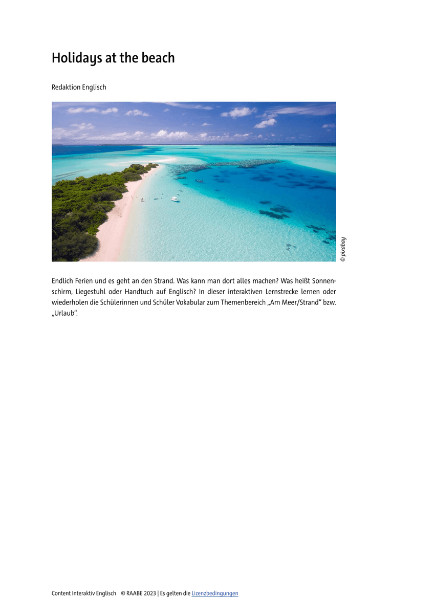 Vocabulary: Holidays at the beach Vocabulary: Holidays at the beach