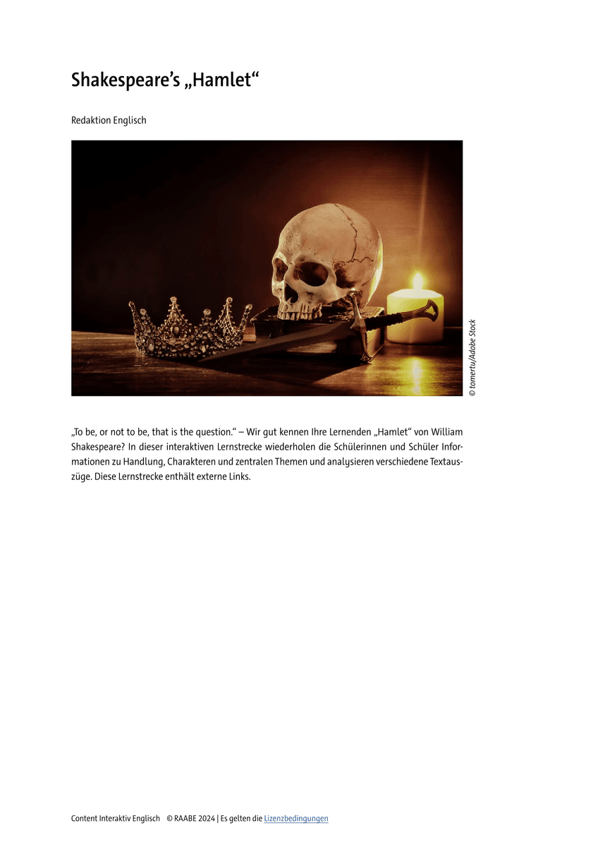Umgang mit Texten: Shakespeare’s „Hamlet“ Umgang mit Texten: Shakespeare’s „Hamlet“