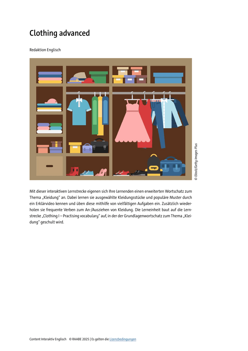 Vocabulary: Clothing advanced Vocabulary: Clothing advanced