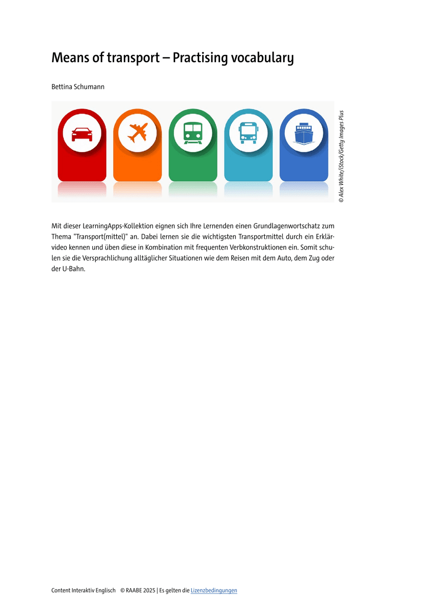 Means of transport – Practising vocabulary Means of transport – Practising vocabulary