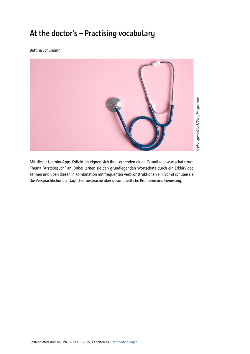 Vocabulary: At the doctor's Vocabulary: At the doctor's