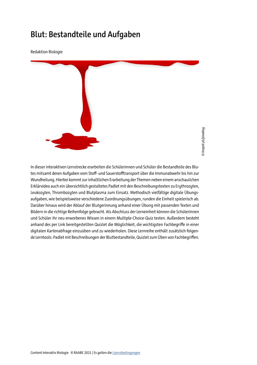 Lernen & Üben: Blut – Bestandteile und Aufgaben Lernen & Üben: Blut – Bestandteile und Aufgaben