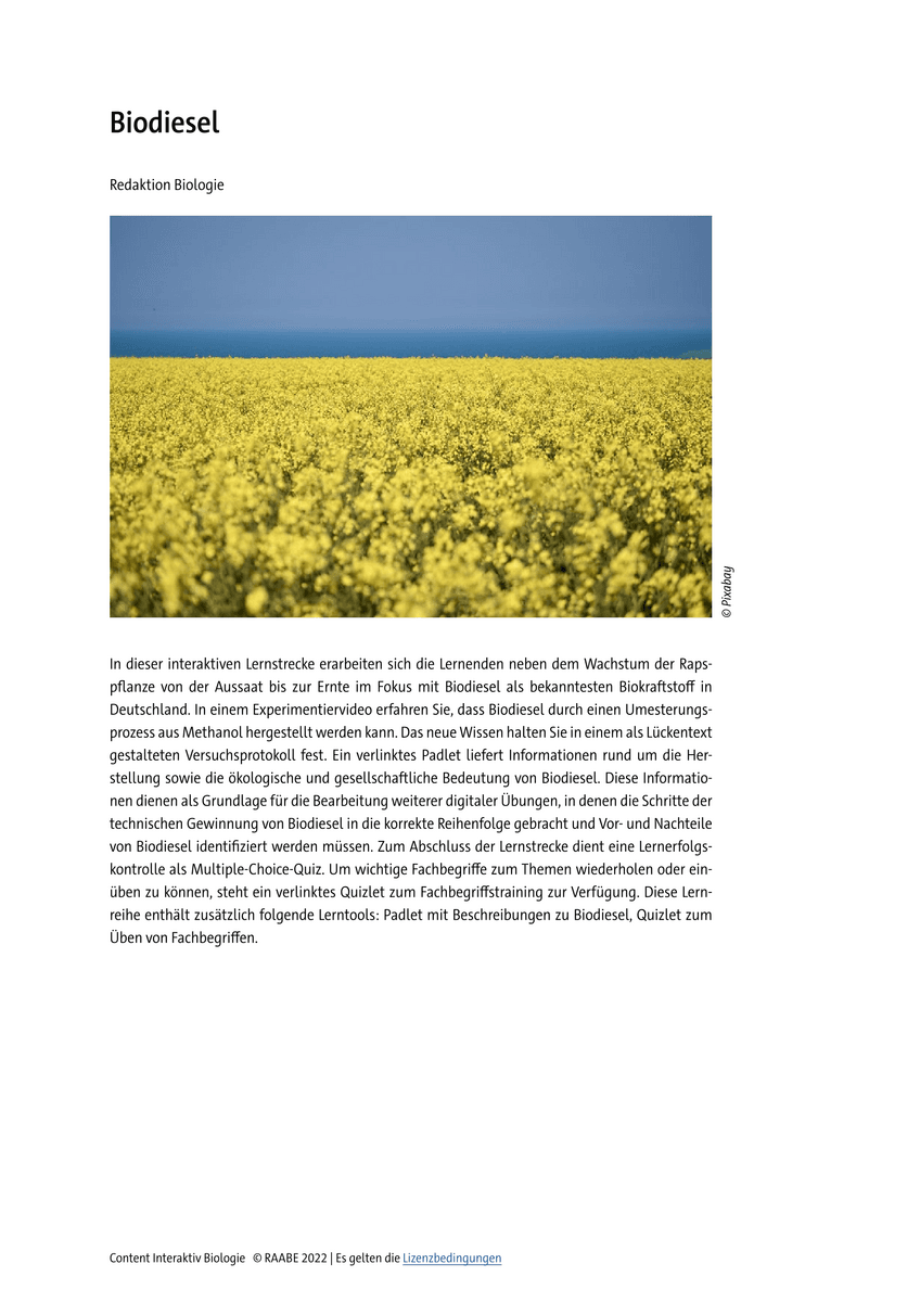 Lernen & Üben: Biodiesel Lernen & Üben: Biodiesel