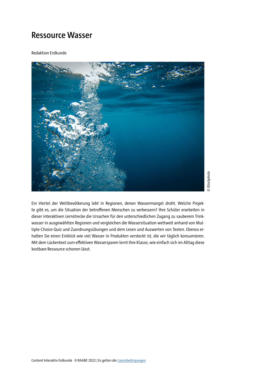 Lernen & Üben: Ressource Wasser Lernen & Üben: Ressource Wasser