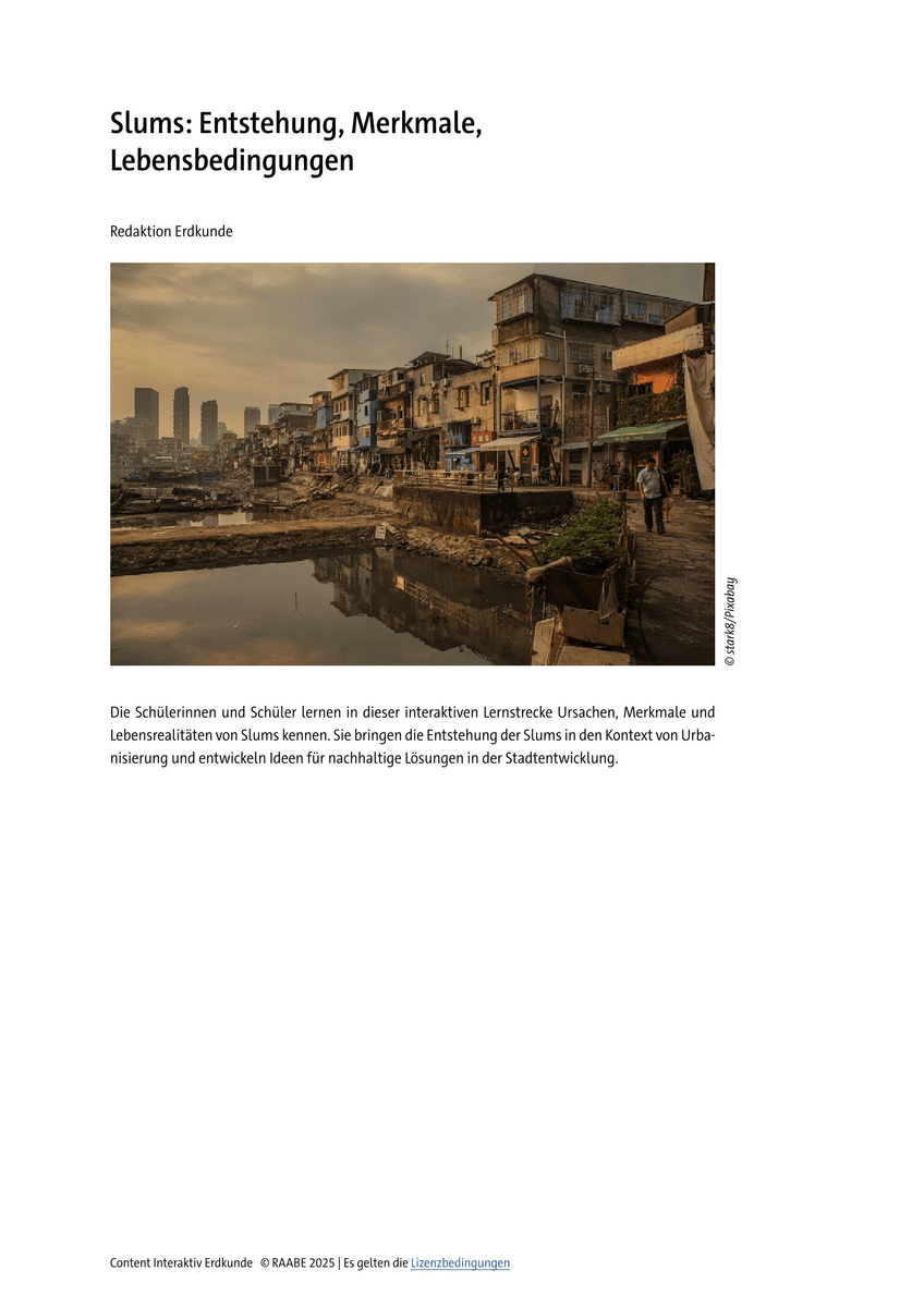 Lernen & Üben: Slums – Entstehung, Merkmale, Lebensbedingungen Lernen & Üben: Slums – Entstehung, Merkmale, Lebensbedingungen