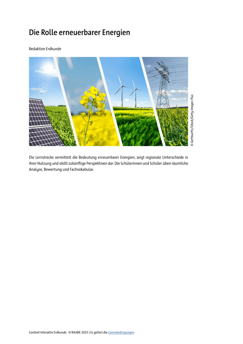 Lernen & Üben: Die Rolle erneuerbarer Energien Lernen & Üben: Die Rolle erneuerbarer Energien