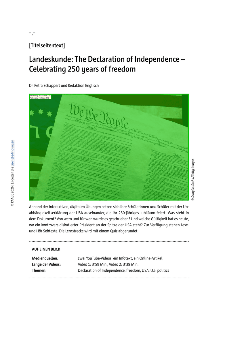 Landeskunde: The Declaration of Independence Landeskunde: The Declaration of Independence
