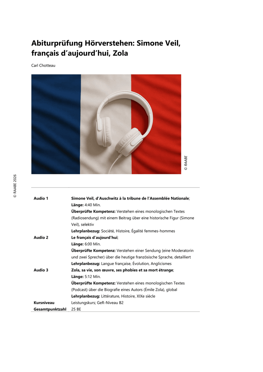 Abiturprüfung Hörverstehen: Simone Veil, français d’aujourd’hui, Zola Abiturprüfung Hörverstehen: Simone Veil, français d’aujourd’hui, Zola