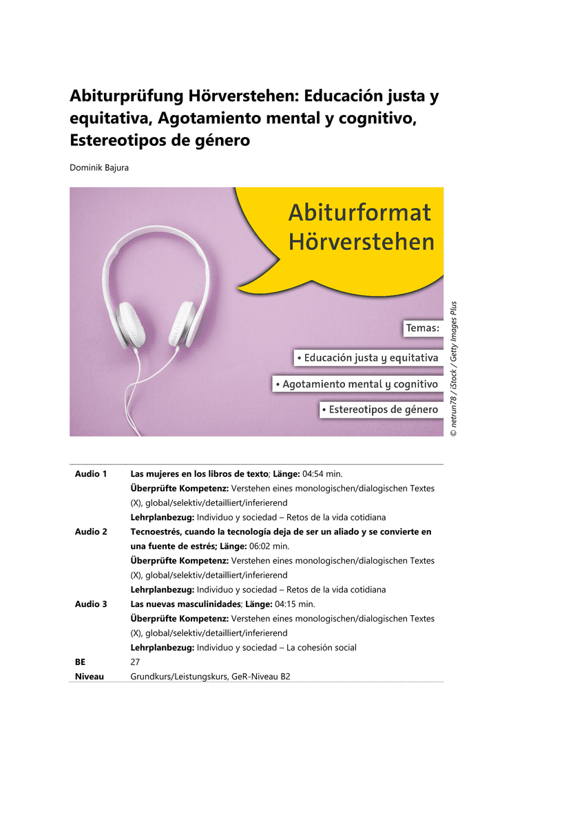Abiturprüfung Hörverstehen: Educación justa y equitativa, Agotamiento mental y cognitivo, Estereotipos de género Abiturprüfung Hörverstehen: Educación justa y equitativa, Agotamiento mental y cognitivo, Estereotipos de género