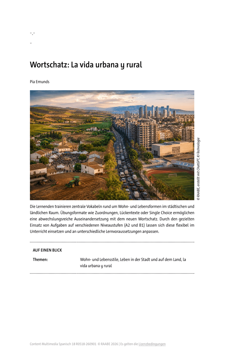 Wortschatz: La vida urbana y rural Wortschatz: La vida urbana y rural