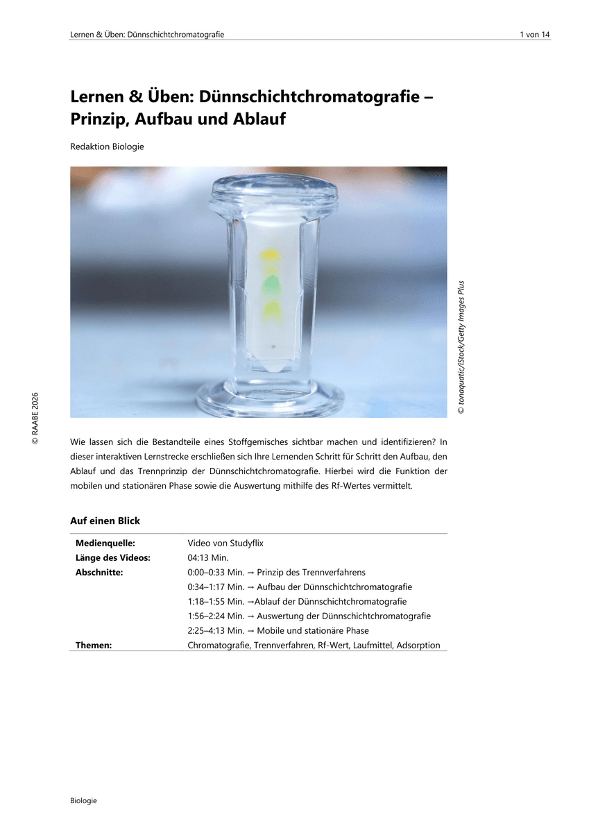 Lernen & Üben: Dünnschichtchromatografie Lernen & Üben: Dünnschichtchromatografie