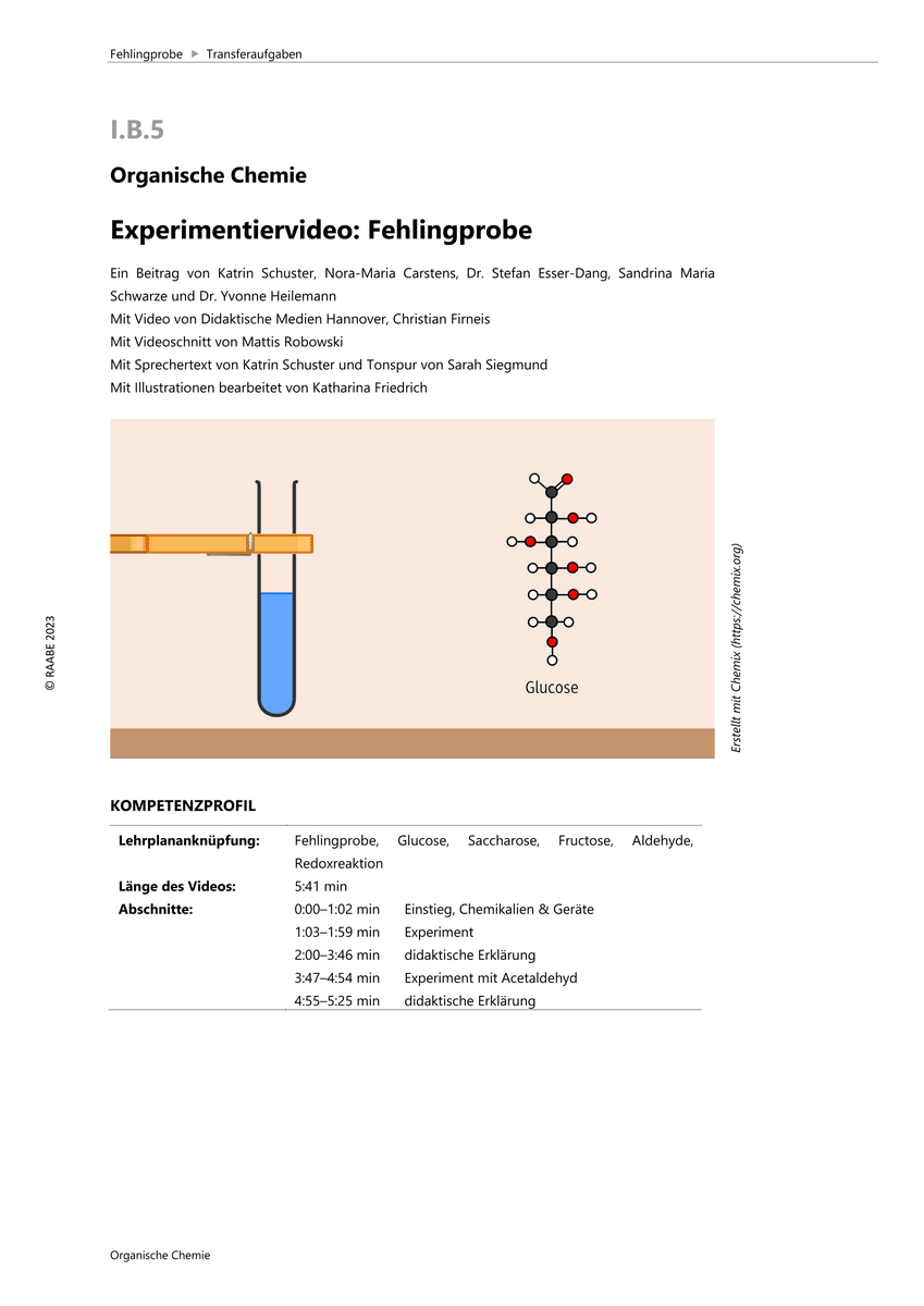 Experiment: Aldehydnachweis mit der Fehlingprobe Experiment: Aldehydnachweis mit der Fehlingprobe