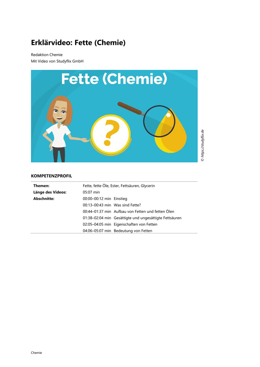 Erklärvideo: Fette (Chemie) Erklärvideo: Fette (Chemie)