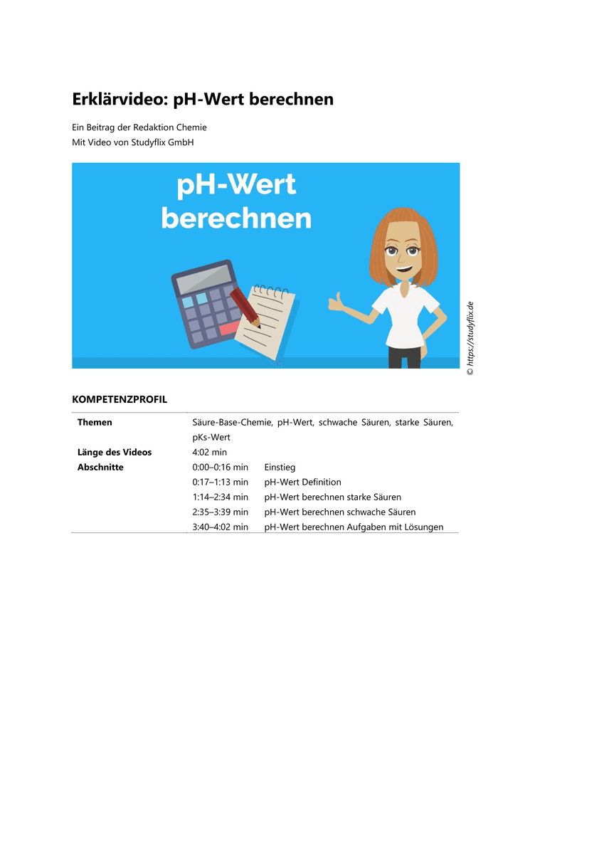 Lernen & Üben: pH-Wert berechnen Lernen & Üben: pH-Wert berechnen