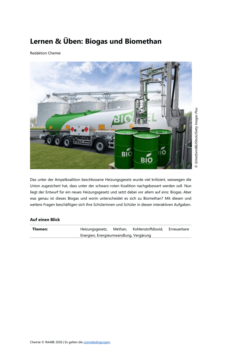 Lernen & Üben: Biogas und Biomethan Lernen & Üben: Biogas und Biomethan