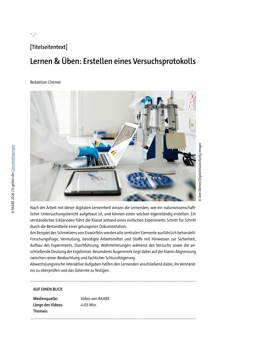 Lernen & Üben: Erstellen eines Versuchsprotokolls Lernen & Üben: Erstellen eines Versuchsprotokolls