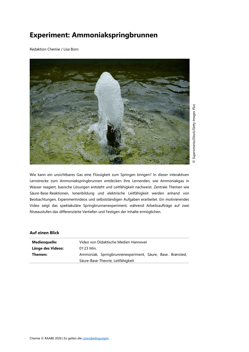 Experiment: Ammoniakspringbrunnen Experiment: Ammoniakspringbrunnen