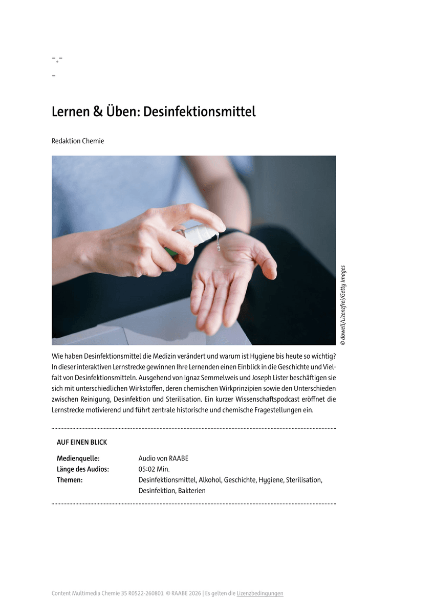 Lernen & Üben: Desinfektionsmittel Lernen & Üben: Desinfektionsmittel