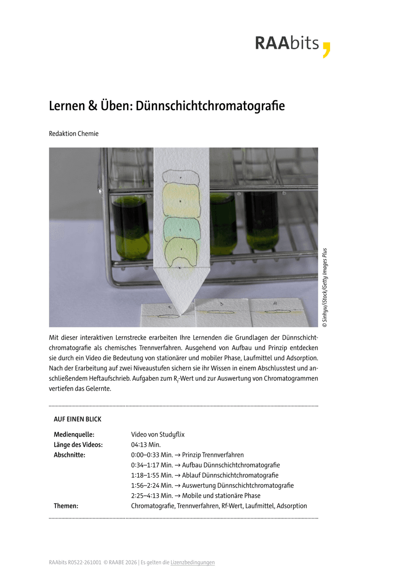 Lernen & Üben: Trennverfahren Dünnschichtchromatografie Lernen & Üben: Trennverfahren Dünnschichtchromatografie
