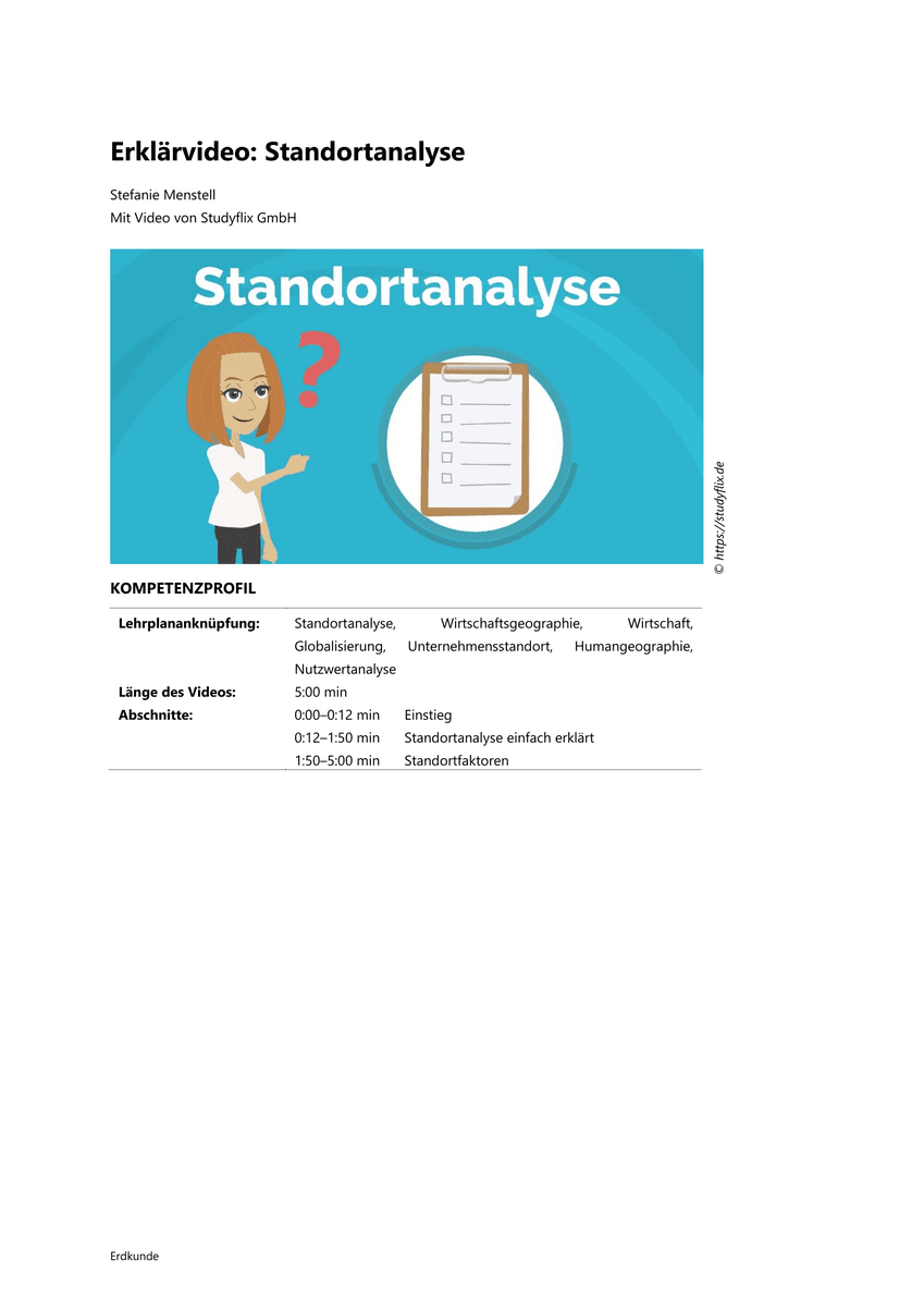 Lernen & Üben: Standortanalyse Lernen & Üben: Standortanalyse