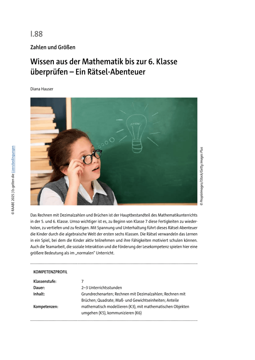 Wissen aus der Mathematik bis zur 6. Klasse überprüfen Wissen aus der Mathematik bis zur 6. Klasse überprüfen