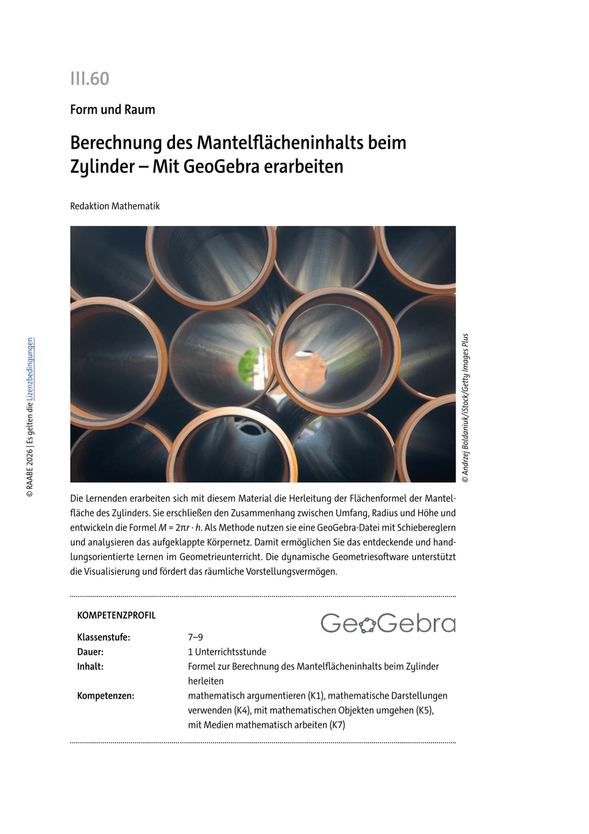 Mathe-Aufgaben mit GeoGebra: Berechnung des Mantelflächeninhalts beim Zylinder erarbeiten Mathe-Aufgaben mit GeoGebra: Berechnung des Mantelflächeninhalts beim Zylinder erarbeiten